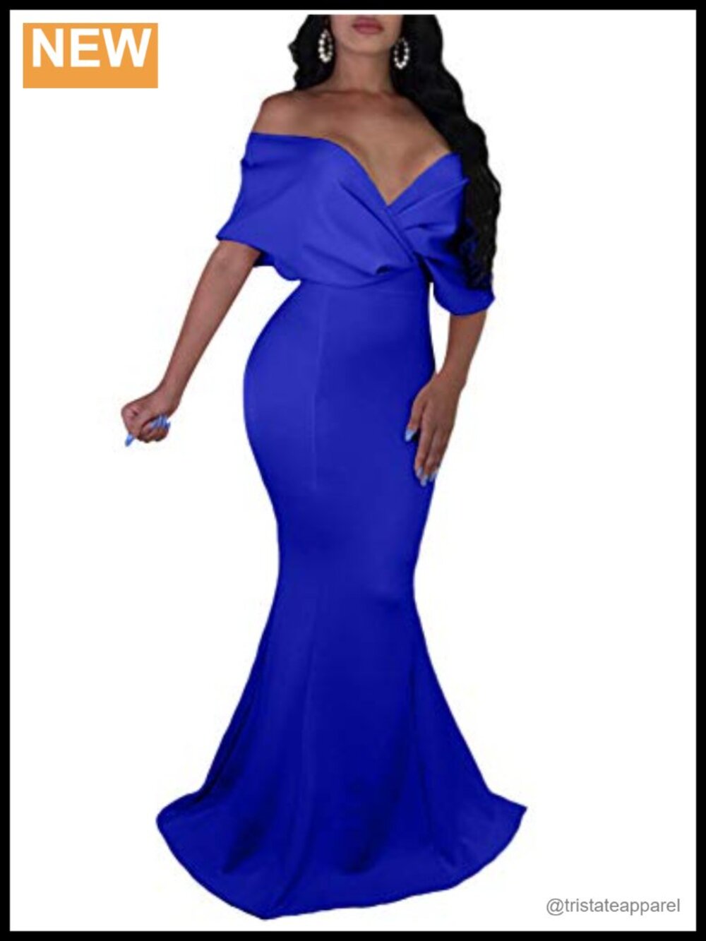 Women Sexy V Neck Off Shoulder Evening Gown Fishtail Maxi Dress